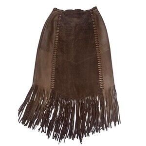 Cripple Creek Suede Leather Fringe Skirt Womens Size M Brown Boho Western